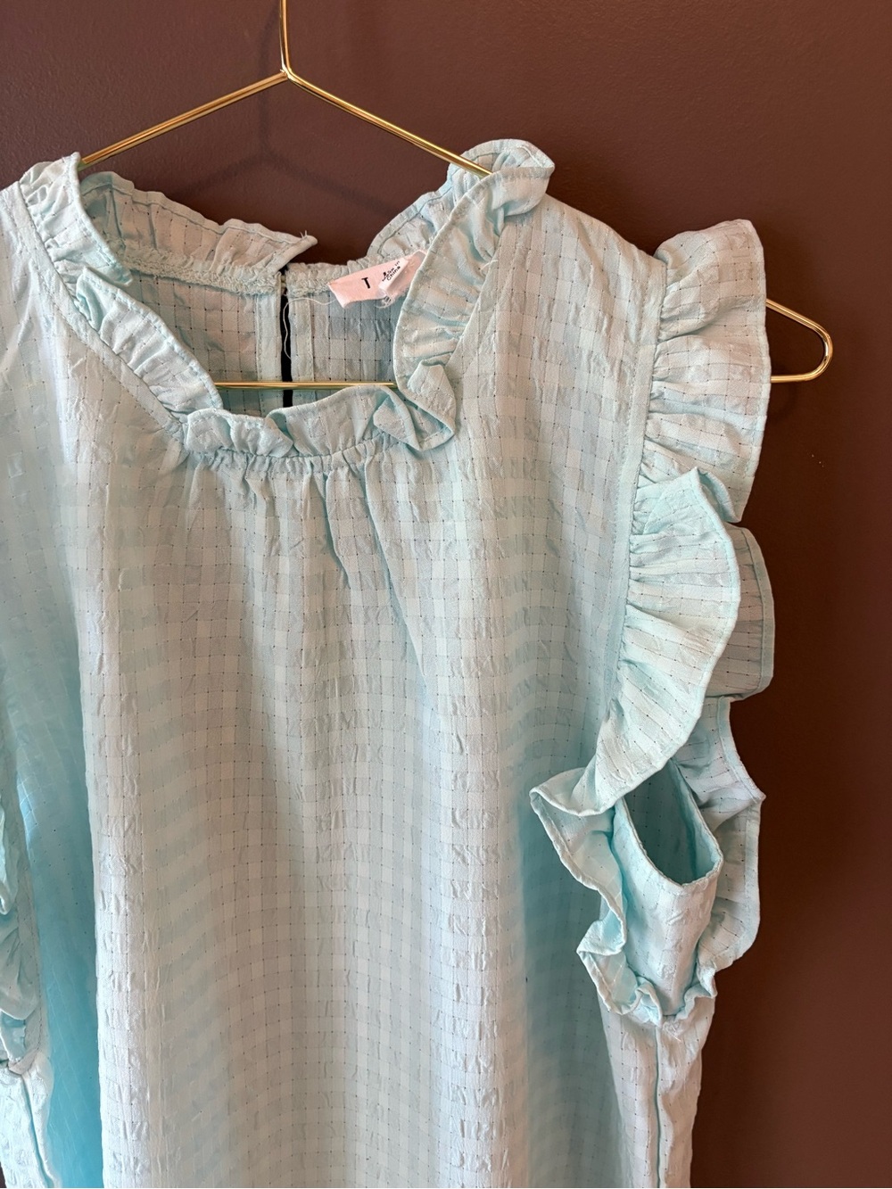 THML Mint Ruffle Neck Textured Blouse - Medium - Picture 2 of 4